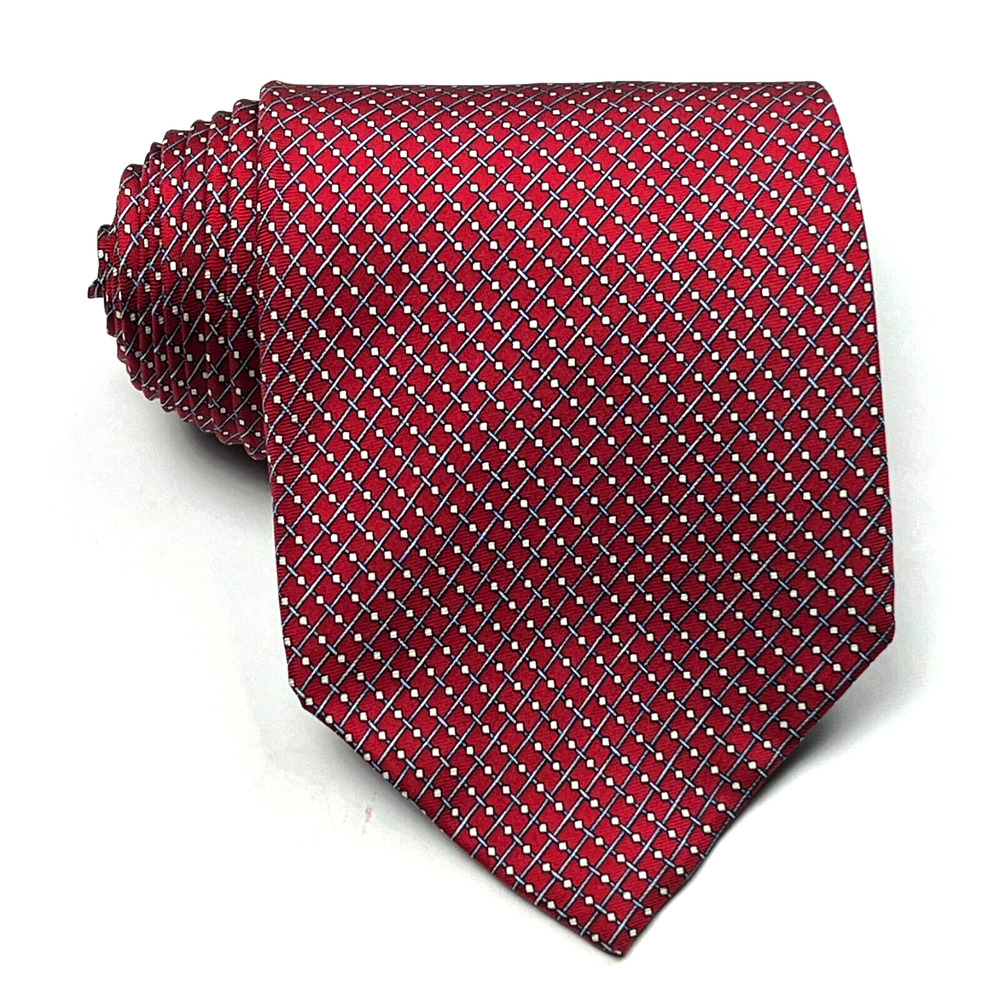 Brooks Basics Mens Silk Tie Geometric Micro Squares Red Made In USA Necktie